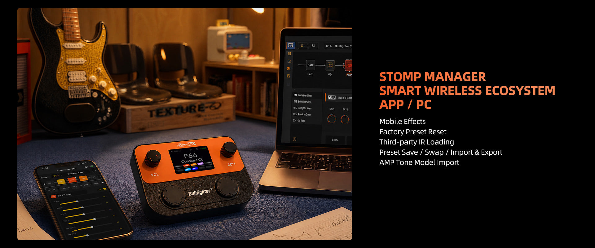 Bullfighter Stage GO: Wireless ecosystem with APP/PC, full preset, IR & amp tone import functions