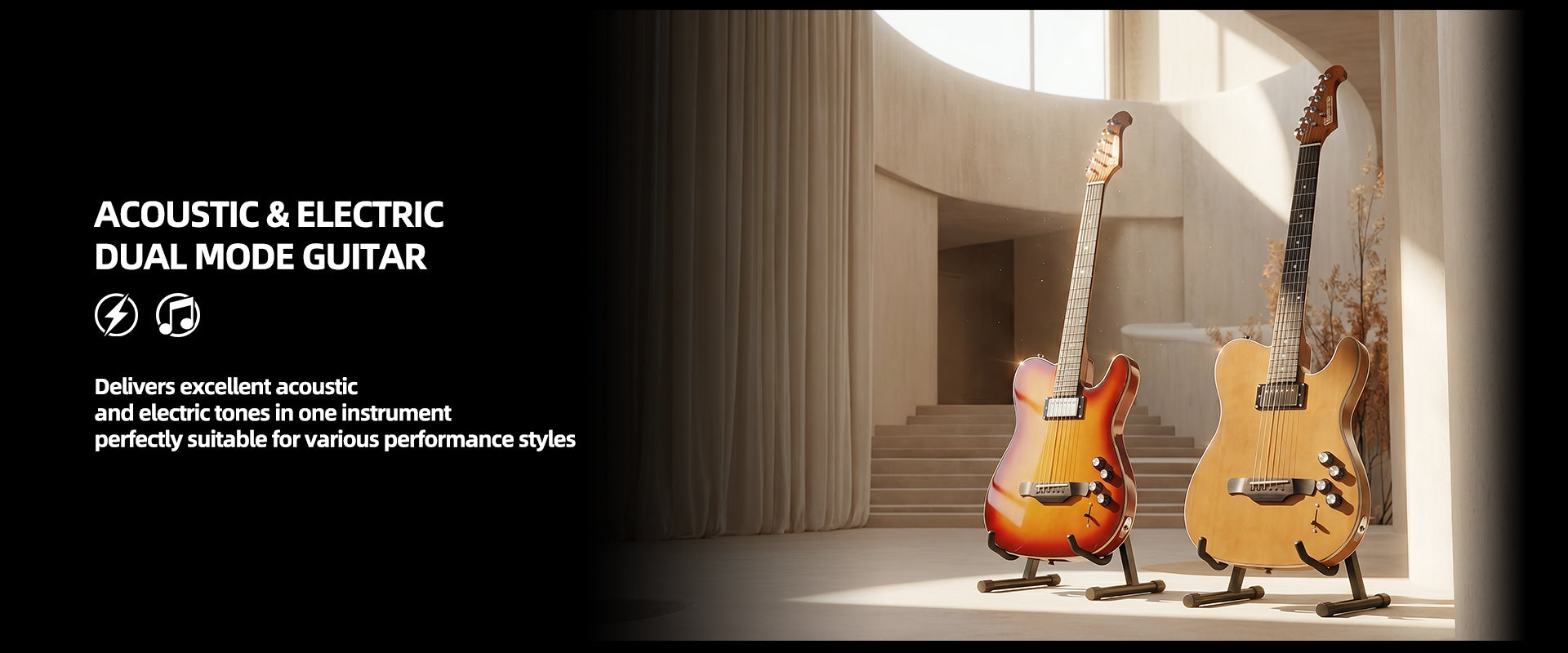 Bullfighter K10 Silent Electric Guitar, acoustic & electric dual mode, 3‑way switchable humbucker and piezo pickup system