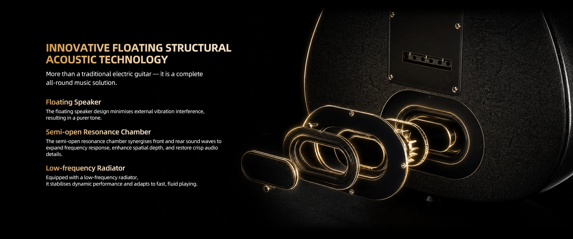 Bullfighter VibeT3 floating structural acoustic tech, 20W built‑in speaker with dual drivers and passive diaphragm for pure deep tone