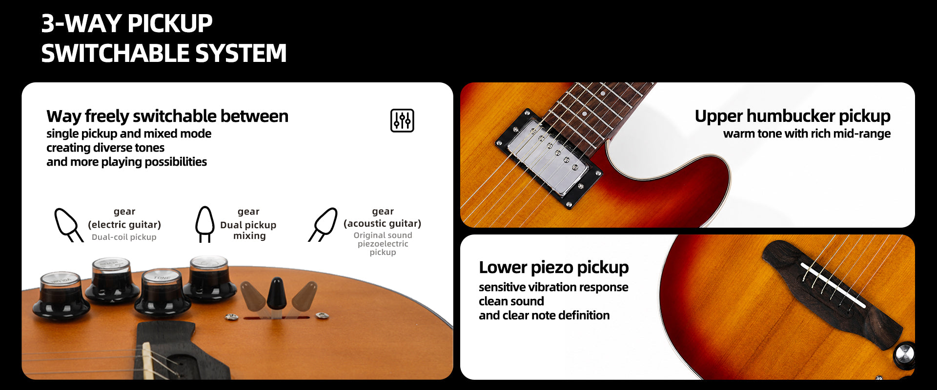Bullfighter K10 Silent Electric Guitar, acoustic & electric dual mode, 3‑way switchable humbucker and piezo pickup system