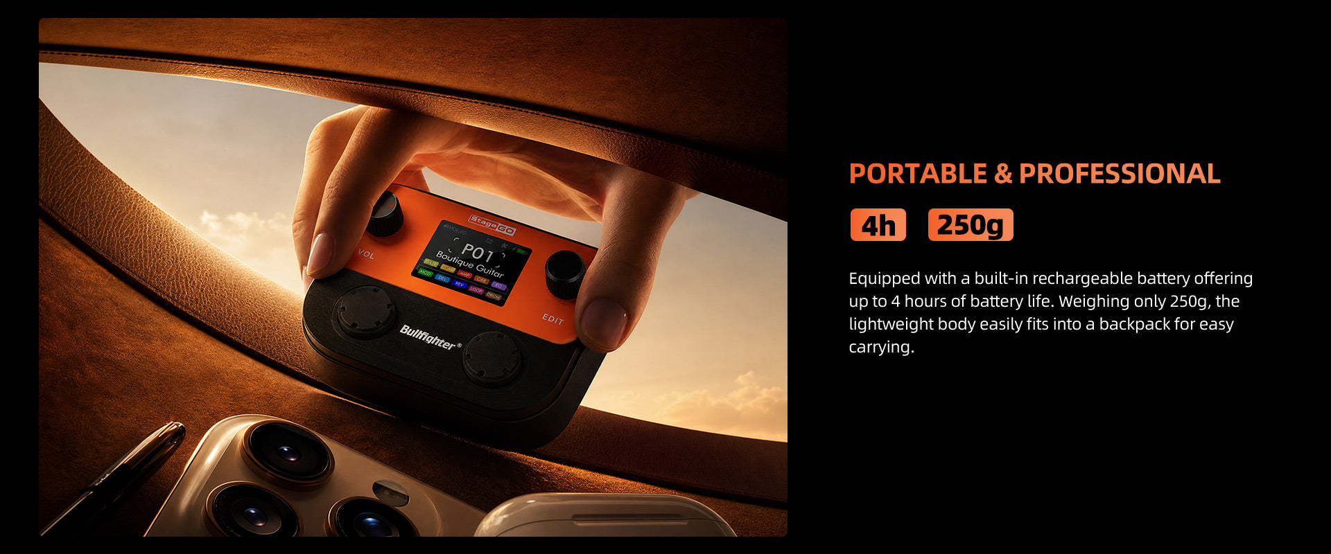 Bullfighter Stage GO: Portable rechargeable multi-effects processor