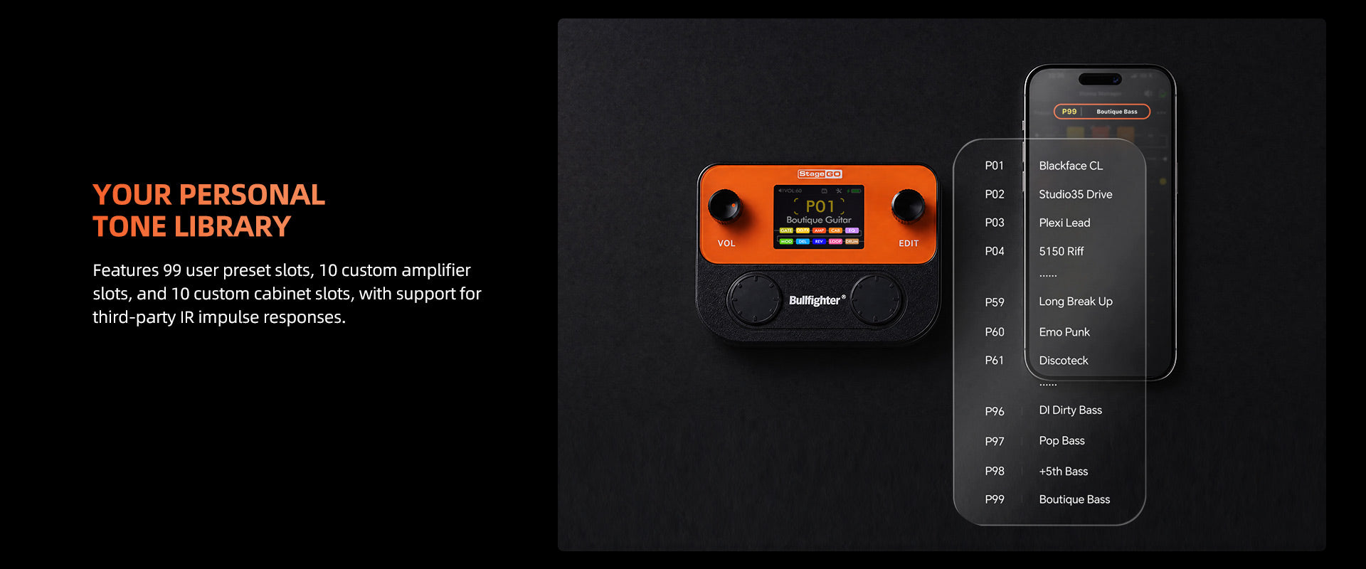 Bullfighter Stage GO: Custom tone library with IR support